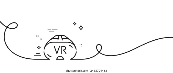 Vr line icon. Continuous one line with curl. Virtual reality sign. Ar simulator goggles symbol. Vr single outline ribbon. Loop curve pattern. Vector