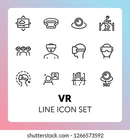 VR line icon set. Set of line icons on white background. Technology concept. Camera, device, virtual presentation. Vector illustration can be used for topics like modern technology, video, vlogging