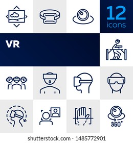 VR line icon set. Set of line icons on white background. Technology concept. Camera, device, virtual presentation. Vector illustration can be used for topics like modern technology, video, vlogging