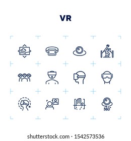 VR line icon set. Set of line icons on white background. Technology concept. Camera, device, virtual presentation. Vector illustration can be used for topics like modern technology, video, vlogging