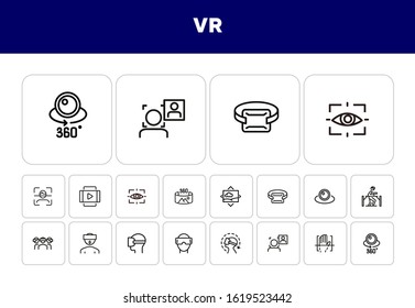 VR line icon set. Set of line icons on white background. Technology concept. Camera, device, virtual presentation. Vector illustration can be used for topics like modern technology, video, vlogging