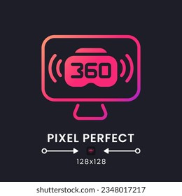 VR live streaming pink solid gradient desktop icon on black. Virtual reality. Interactive content. Pixel perfect 128x128, outline 4px. Glyph pictogram for dark mode. Isolated vector image