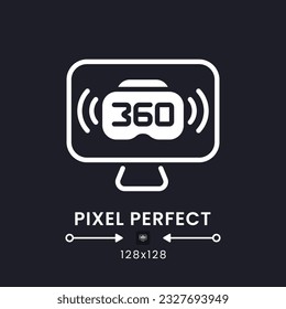 VR live streaming white solid desktop icon. Virtual reality. Interactive content. Pixel perfect 128x128, outline 4px. Silhouette symbol for dark mode. Glyph pictogram. Vector isolated image