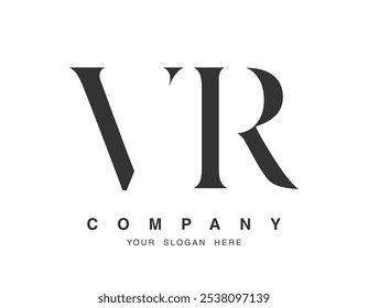 VR logo design. Initial letter v and r serif font style. Creative classic company name typography. Trendy logotype or identity. Vector illustration.