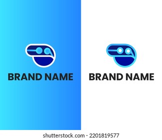 VR Logo design vector template negative space. Man Head with Virtual Reality glasses helmet Logotype icon.