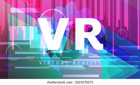 VR-Logo-Symbol mit Man mit erweiterter Virtual-Reality-Brille (VR), flaches Design mit Neonlinien, Digital-Effekt-Technologie, Vektorgrafik EPS10