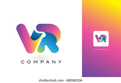 VR Logo Letter With Rainbow Vibrant Colors. Colorful Modern Trendy Purple and Magenta Letters Vector Illustration.