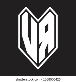 VR Logo monogram with emblem line style isolated on black background