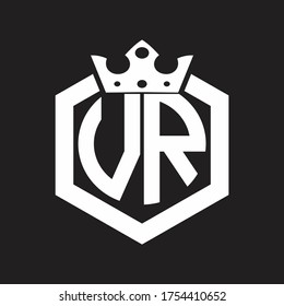 VR Logo monogram rounded by hexagon shape with crown design template
