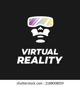 VR Logo negative space template vector design. Man Head with Virtual Reality glasses Logotype icon helmet.