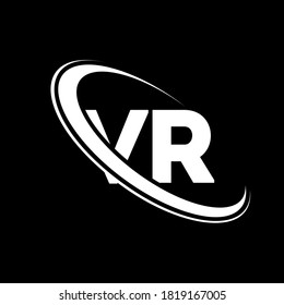 Logo de VR. Diseño V R. Letra blanca VR. Diseño del logotipo de la letra R de VR/V. Letra inicial logotipo de monograma en mayúsculas del círculo VR enlazado.	