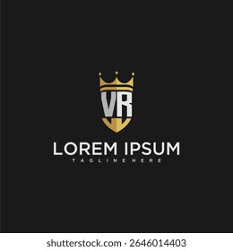 Monograma de carta de luxo VR para design de logotipo de coroa e escudo