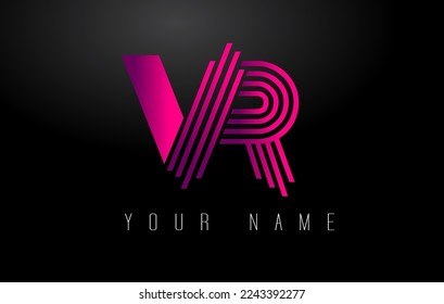 VR Magenta Lines Letter Logo. Creative Line Letters Design Vector Template.