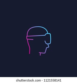 VR, man in virtual reality glasses vector icon, linear logo