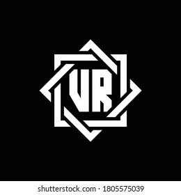 VR monogram logo with abstract square around design template