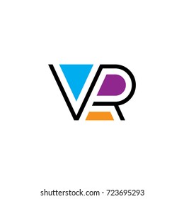 VR monogram logo design template. Vector virtual reality logotype illustration. Colorful line typography label isolated on background. Graphic cyberspace lettering icon symbol for cyber sport company