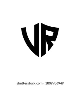 VR monogram logo with shield shape design template isolated on white background