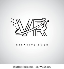 Logotipo de Monograma de Órbita VR - Marca de Letra Mínima Futurista com Linha de Arte Circular, Pontos Inspirados na Tecnologia e Conceito de Movimento Espacial para Identidade de Marca Moderna