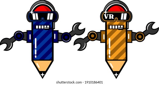 The VR pencil mascot cartoon graphic design illustration is perfect for kids t-shirt or kids shop mascot