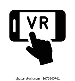 VR teléfono clic en icono plano de glifo vectorial 