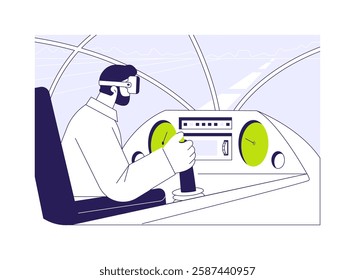 VR pilot training abstract concept vector illustration. Professional pilot training using virtual and augmented reality, flight simulation process, modern technology abstract metaphor.