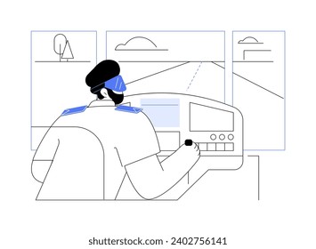 VR pilot training isolated cartoon vector illustrations. Professional pilot training using virtual and augmented reality, flight simulation process, modern technology vector cartoon.