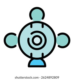 Vector de contorno de icono de cámara de plataforma Vr. Juego digital. Color de realidad virtual plano