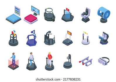 Los iconos de la plataforma Vr establecen un vector isométrico. Realidad aumentada. Virtual digital