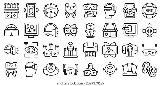 Los iconos de la plataforma Vr establecen el vector de contorno. Realidad aumentada. Digital virtual
