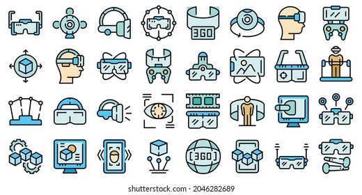 Vr platform icons set. Outline set of vr platform vector icons thin line color flat isolated on white