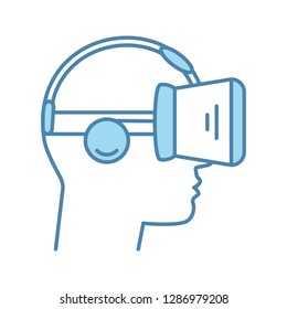 VR player side view color icon. Virtual reality player. 3D VR mask, glasses, headset with built in headphones. Isolated vector illustration