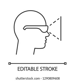 VR player side view linear icon. Thin line illustration. Virtual reality player. 3D glasses. Contour symbol. Vector isolated outline drawing. Editable stroke