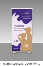  VR playground agenda roll-up display stand modelo de design, VR banner vertical ou caixa VR, headset e óculos venda modelo de história de mídia social 