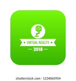 Vr reality icon green vector isolated on white background