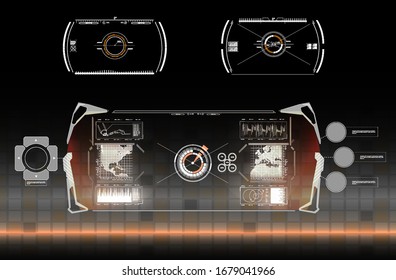 Vr reality in modern style. Virtual reality. Modern technology. Futuristic Vector HUD Interface Screen Design. HUD UI GUI futuristic user interface screen elements set. High tech screen for video game