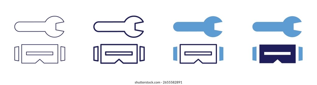 VR repair icon in 4 different styles. Thin Line, Line, Bold Line, Duotone. Duotone style. Editable stroke.