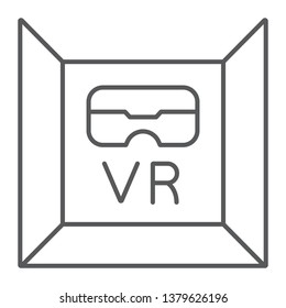 VR room thin line icon, gaming and technology, virtual reality space sign, vector graphics, a linear pattern on a white background, eps 10.