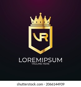 Diseño del logotipo del escudo inicial VR RV Inspiración, plantilla del logotipo de la corona real 