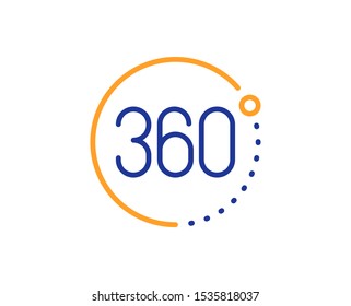 VR simulation sign. 360 degrees line icon. Panoramic view symbol. Colorful outline concept. Blue and orange thin line 360 degrees icon. Vector