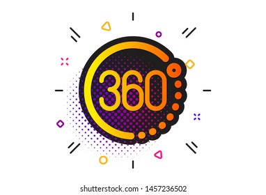 VR simulation sign. Halftone circles pattern. 360 degrees icon. Panoramic view symbol. Classic flat 360 degrees icon. Vector