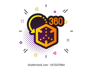 VR simulation sign. Halftone circles pattern. Augmented reality icon. 3d cube symbol. Classic flat augmented reality icon. Vector