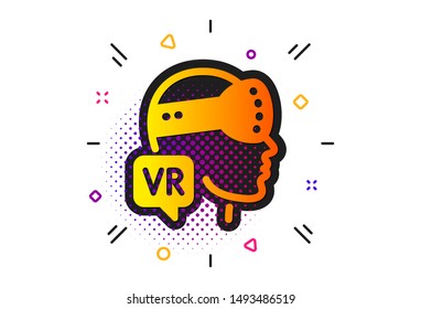 VR simulation sign. Halftone circles pattern. Augmented reality icon. Gaming headset glasses symbol. Classic flat augmented reality icon. Vector