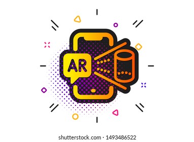 VR simulation sign. Halftone circles pattern. Augmented reality phone icon. 3d view symbol. Classic flat augmented reality icon. Vector