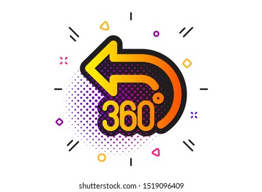 VR simulation sign. Halftone circles pattern. 360 degrees icon. Panoramic view symbol. Classic flat 360 degrees icon. Vector