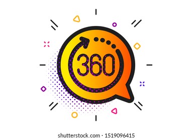 VR simulation sign. Halftone circles pattern. 360 degrees icon. Panoramic view symbol. Classic flat 360 degrees icon. Vector