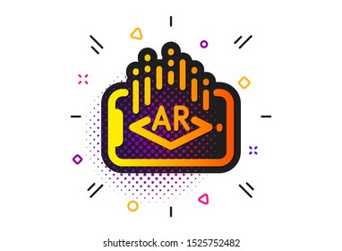 VR simulation sign. Halftone circles pattern. Augmented reality phone icon. 3d view symbol. Classic flat augmented reality icon. Vector