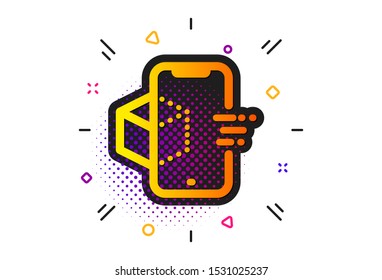 VR simulation sign. Halftone circles pattern. Augmented reality phone icon. 3d cube symbol. Classic flat augmented reality icon. Vector