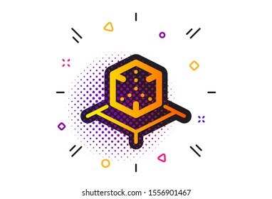 VR simulation sign. Halftone circles pattern. Augmented reality icon. 3d cube symbol. Classic flat augmented reality icon. Vector