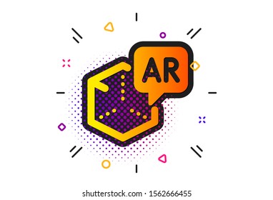 VR simulation sign. Halftone circles pattern. Augmented reality icon. 3d cube symbol. Classic flat augmented reality icon. Vector