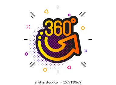 VR simulation sign. Halftone circles pattern. 360 degrees icon. Panoramic view symbol. Classic flat 360 degrees icon. Vector